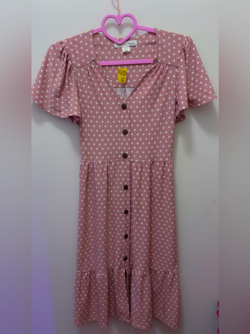 Girls' Dusty Pink Polka Dot Button-Front Dress